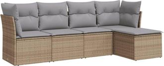 vidaXL Juego De Sof&aacute;s Jard&iacute;n Con Cojines 5 Pzas Rat&aacute;n Sint&eacute;tico Beige Vidaxl