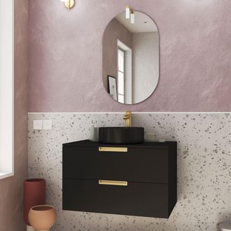 Aurlane Aurlane - Mueble De Ba&ntilde;o 80 Cm Negroy Oro - Lavabo Negro- Espejo Y Aplique Led