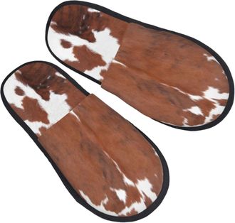 Generic Women Men Slippers Cowhide Leopard House Shoes Anti-Skid Indoor Shoes Comfort Plush Bedroom Slipper For Guest Party Outdoor M