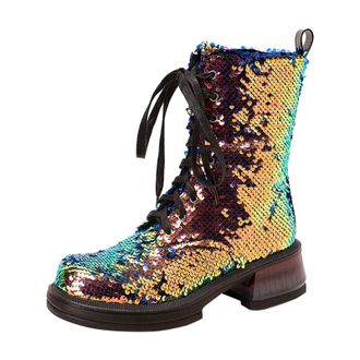 Generic Women Ankle Boots Fashionable Foreign Trade Sequins in Autumn and Winter Comfortable Round Toe Square Heel Thick Heel Mens Boots Size 15 (B, 6.5)