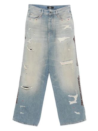 Amiri distressed embellished jeans - men - Cotton/Cotton/Polyester/Polyurethane/Polyester - 34 - Blue