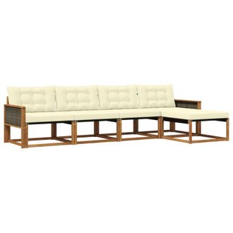 vidaXL Conjunto De Sof&aacute;s De Exterior Con Coj&iacute;n 5 Pcs Natural Y Crema Vidaxl