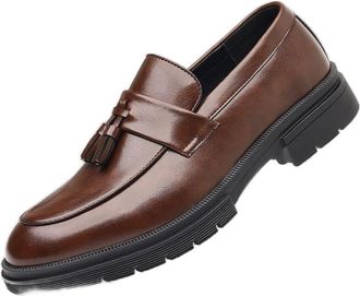 Generic Mens Slip On Dress Loafers Brogue Tassel Style Breathable Comfortable Business Casual Leather Look Shoes Soft Flexible Sole Fashion Footwear for Offic