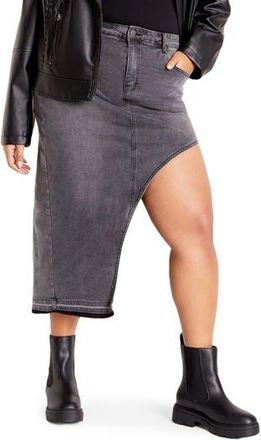 City Chic Remi Denim Skirt in Black Wash at Nordstrom Rack, Size Xxl/24W