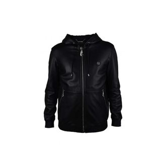 Philipp Plein Jassen, Heren, Zwart, M, Leer, Leren Jack met Capuchon