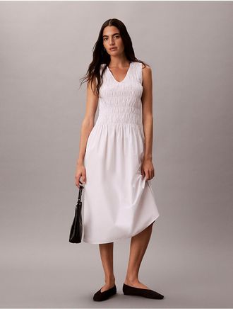 Calvin Klein Womens Cotton Poplin Midi Dress - White - XS