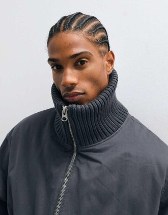 Asos piumino con collo a coste grigio