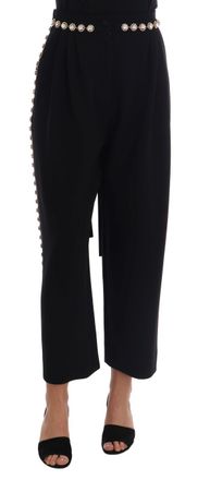 Dolce & Gabbana Zwarte Wol Stretch Crystal Broek