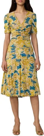 Diane Von F&uuml;rstenberg Koren Print Ruched Reversible Dress in Sea Palm Mid Crete Blue at Nordstrom, Size X-Small