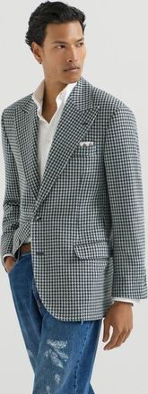 Brunello Cucinelli Cashmere macro houndstooth Tailor blazer with peak lapels and metal buttons in Navy Blue at Nordstrom, Size 52