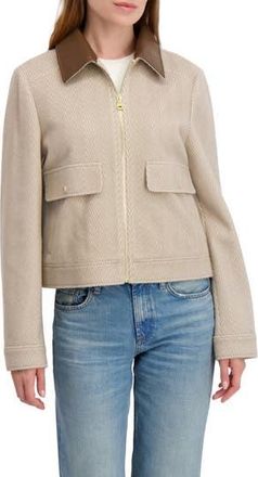 Shelli Segal Herringbone Faux Leather Collar Jacket in Beige at Nordstrom Rack, Size X-Large