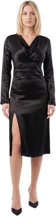 Bottega Veneta Black Solid V Neck Midi Dress