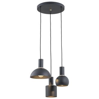 Netlighting Sines Cluster Pendant Ceiling 3 Light Black Structure Brass Elements