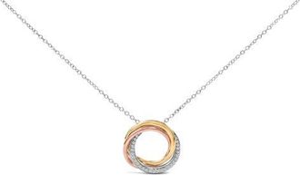 House of Brilliance Tri Tone Sterling Silver 1/5 Cttw Diamond Interlocking Circle Pendant Necklace at Nordstrom