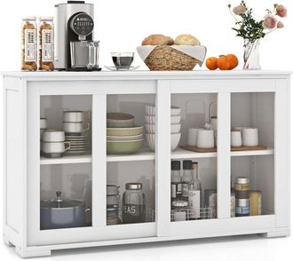 Costway Costway - Aparador Cocina Armario De Ba&ntilde;o Multiusos Gabinete Lateral Con Puertas Correderas (blanco Puro)