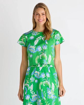 Jude Connally Ellen Stretch Poplin Top In Feathered Floral Grass