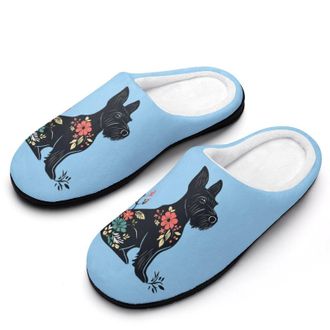 Generic Scottish Terrier Floral Womens Slippers Warm House Slippers Indoor House Shoes with Anti-Skid Rubber Sole