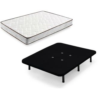 HOGAR 24 Tm63 - Colch&oacute;n + Base Tapizada Negra Con Patas, Medida 150x190 Cm. Nucleo Alta Densidad Transpirable Con Tejido 3d Y Aloe Vera