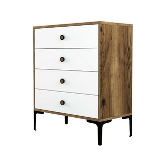 Dmora Cajonera Aether, C&oacute;moda Multiusos, C&oacute;moda De Dormitorio, Gabinete Con Cajones, 76x40h91 Cm, Nogal Y Blanco, Con Embalaje Reforzado - Dmora