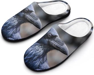 Generic Black Raven Wild Funny Mens Cotton Slippers Soft Non-Slip Rubber Sole House Slipper Indoor Outdoor
