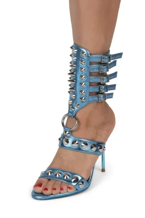 Jeffrey Campbell Womens Three-6-5 Heeled Sandal In Blue Metallic Silver