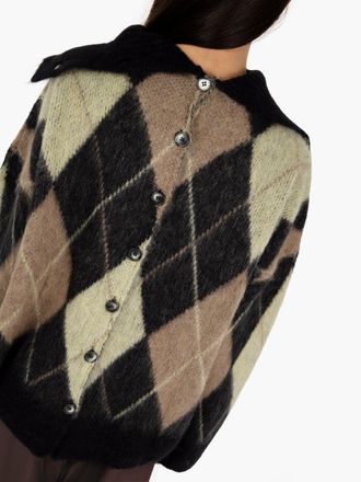 SOLOTRE Maglione losanghe nero / castagna