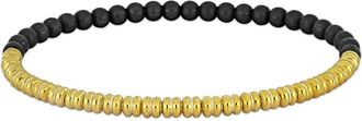 Amour 4mm Black Titanium Spring Bead Elastic Yellow Plated Sterling Silver Bracelet - 7.25 in