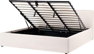 Beliani Ottoman Bed Off-White Fabric Upholstery EU Super King Size Asymetrical Headboard Storage Function Scandi LAGARDE