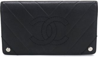 Chanel Black Leather Long Wallet (Bi-Fold) (Pre-Owned)