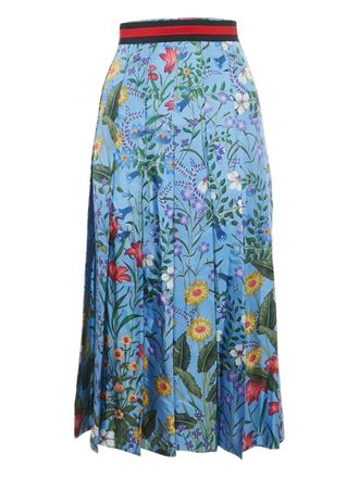 Gucci floral-print pleated midi skirt - Blue