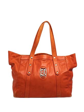 Emporio Armani Leren shopper met logoplakkaat - Oranje