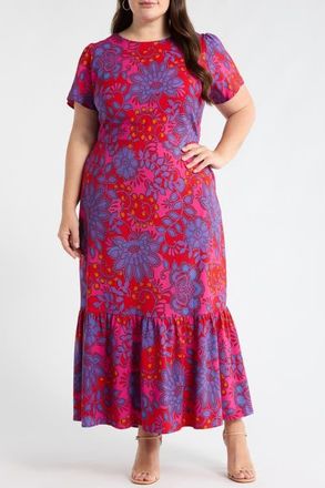 Sugarlips Darret Floral Ruffle Maxi Dress in Fuchsia-Multi at Nordstrom, Size 2X