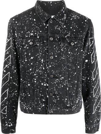 Off-white Mens Off-White FW22 Paint Splash Effect Single Breasted Jacket Denim Black OMYE079F22DEN0011001