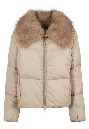 Herno Short Down Jacket With Faux Fur Collar And Horizontal Quilting