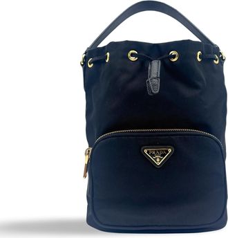 Prada Re-Ylon Duet Bucket Bag Black with Gold Hardware