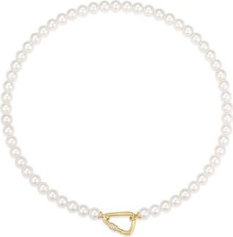 Ania Haie Pav&eacute; Carabiner Clasp Faux Pearl Necklace in Shiny Gold at Nordstrom