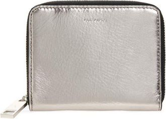 AllSaints Lena Hex Leather Zip Wallet in Silver Crinkle at Nordstrom