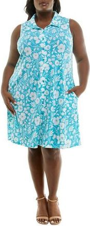 Nina Leonard Sleeveless Trapeze Dress in Rift/White at Nordstrom Rack, Size 1X