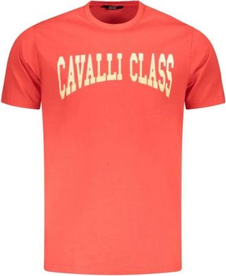 Cavalli Rode Logo Tee voor Mannen - Heren - T-shirts - Rood - M - Katoen - Tops