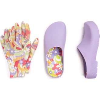 Muk Luks Garden Clog and Glove Set in Lavender Floral at Nordstrom, Size Medium