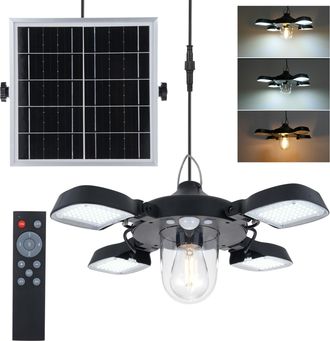 OEM L&aacute;mpara Colgante Solar Con 192 Led, Detector De Movimiento Pir, 4 Paneles, Bombillas Incluidas, Resistente Al Agua, Ideal Para Garaje, Terraza O Exter