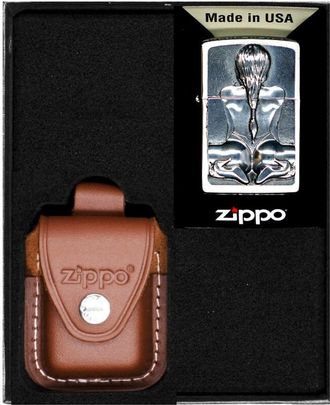 OEM Encendedor Zippo Con Emblema De Chica Arrodillada, Set De Regalo N.&deg; 2