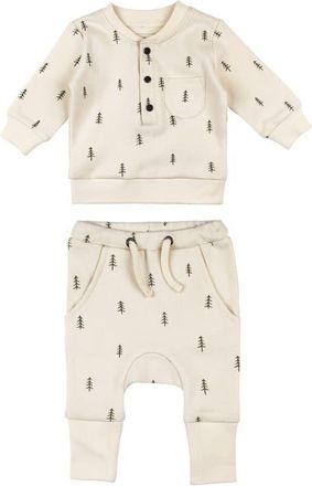 LOvedbaby Organic Cotton Sweatshirt & Joggers Set in Buttercream Tree at Nordstrom, Size 12-18M