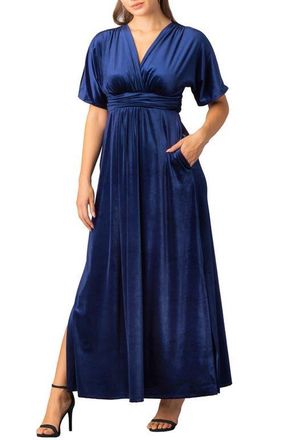 Kiyonna Verona V-Neck Velvet Evening Gown with Pockets in Nocturnal Navy at Nordstrom, Size X-Large