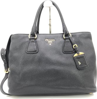 Prada Galleria Vitello Daino Black Leather Top Handle Womens Bag (Pre-Owned)