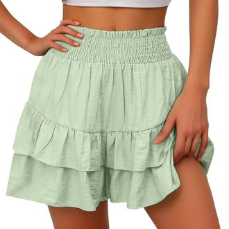 Generic Womens High Waisted Flowy Skorts Boho Ruffle Shorts Layered Pleated Tennis Skirts Summer Beach Shorts Casual Tiered Skirts