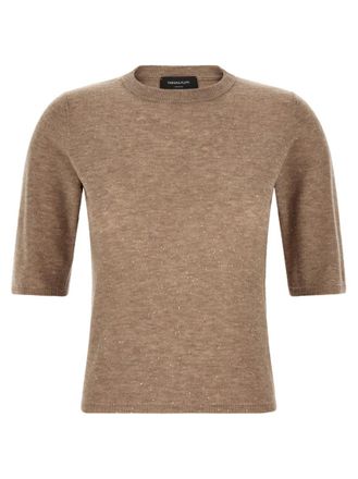 Fabiana Filippi Light Brown Embellished Round Neck T-Shirt