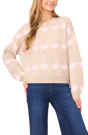 CeCe by Cynthia Steffe Heart Jacquard Crewneck Sweater in Oatmeal at Nordstrom Rack, Size Xx-Large