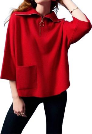 Joseph Ribkoff Jacquard Zipped Collar Sweater In 3229 Lipstick