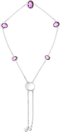 House of Brilliance 925 Sterling Silver Bezel Set Purple Amethyst 5 Station Adjustable Bolo Bracelet